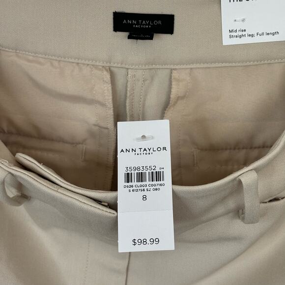 NWT Ann Taylor Factory Mid-Rise Straight Leg Pants - Khaki beige tan - Women's 8 - Picture 8 of 8